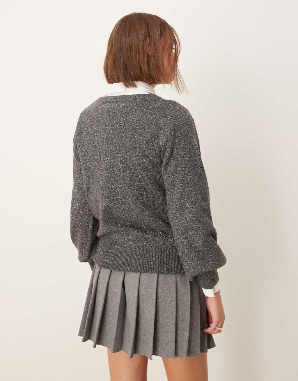 JDY boat neck glitter sweater in dark gray  Product Image