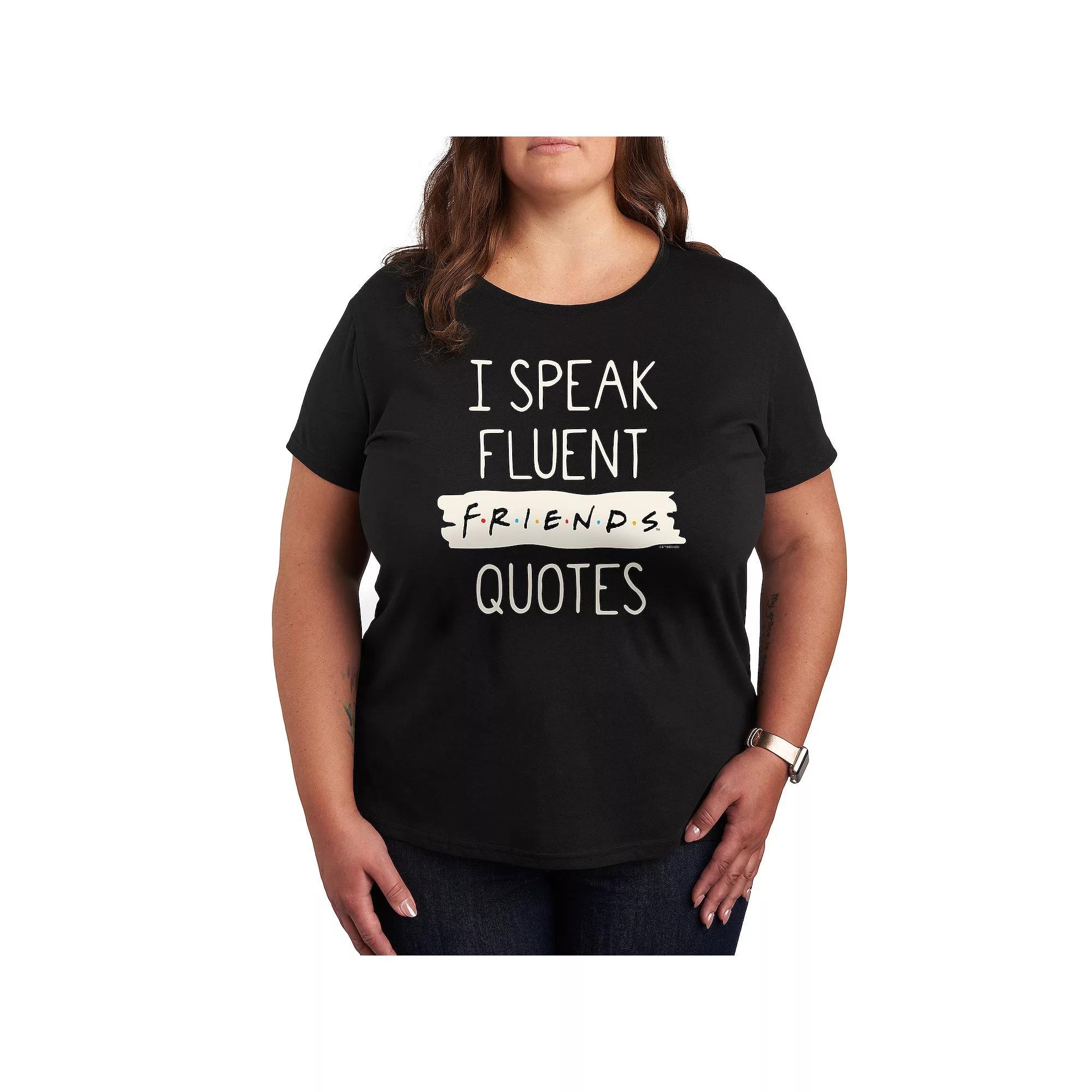 Plus Size Friends Speak Fluent Quotes Graphic Tee, Womens Grey Blue Product Image