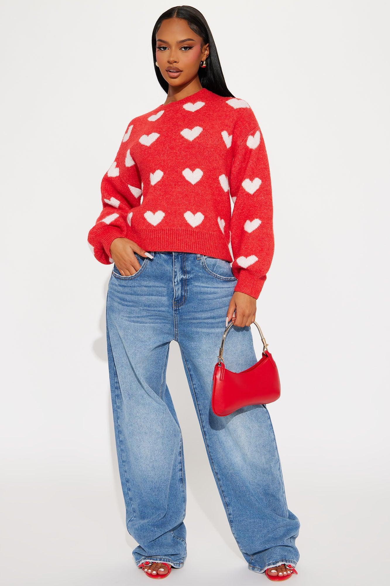 Full Of Love Heart Sweater - Red/combo Product Image