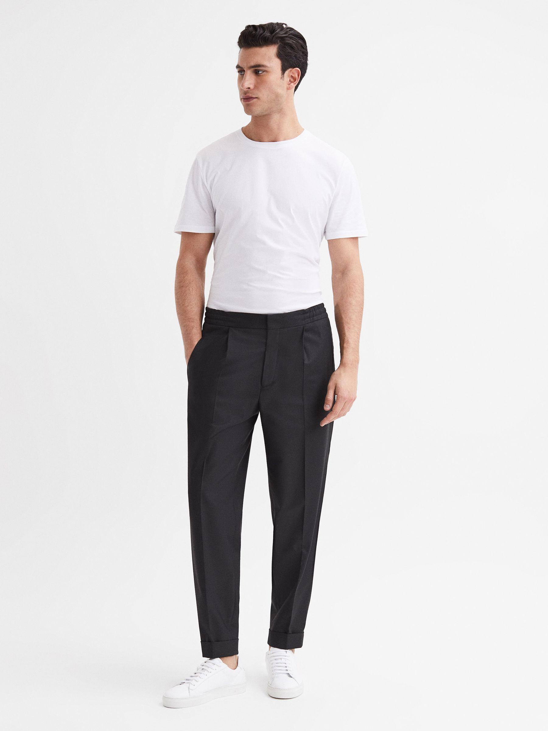 Relaxed Drawstring Trousers with Turn-Ups in Black Product Image