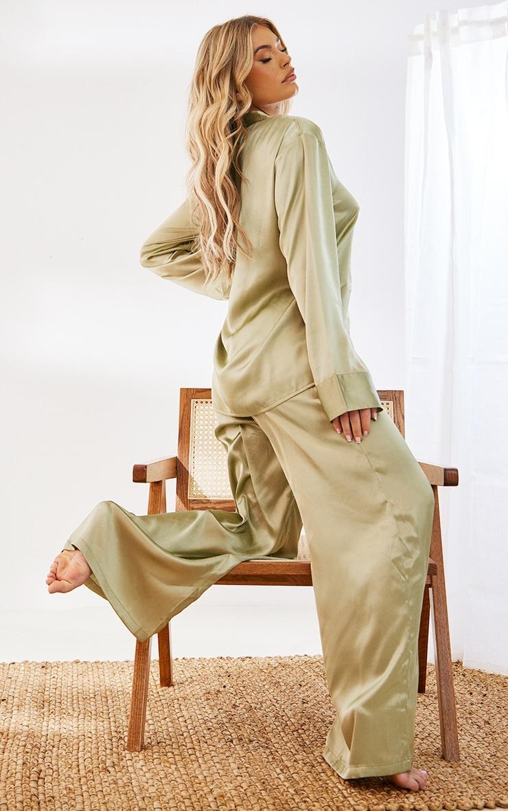 Sage Green Oversized Satin Long PJ Set Product Image