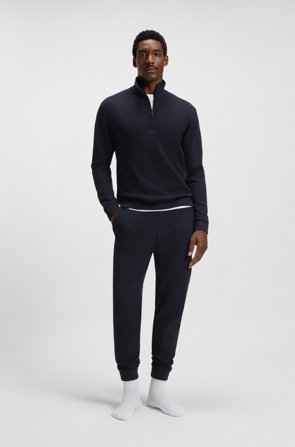 Zip-neck sweater in a waffle-structured cotton  Product Image