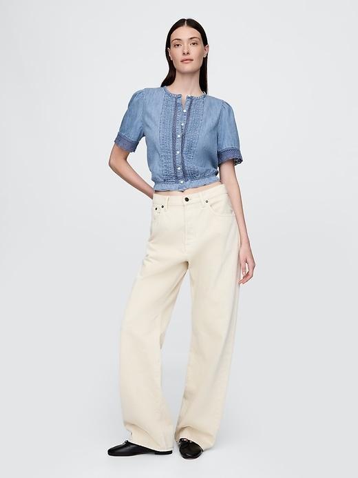 Lace-Trim Cropped Denim Top Product Image