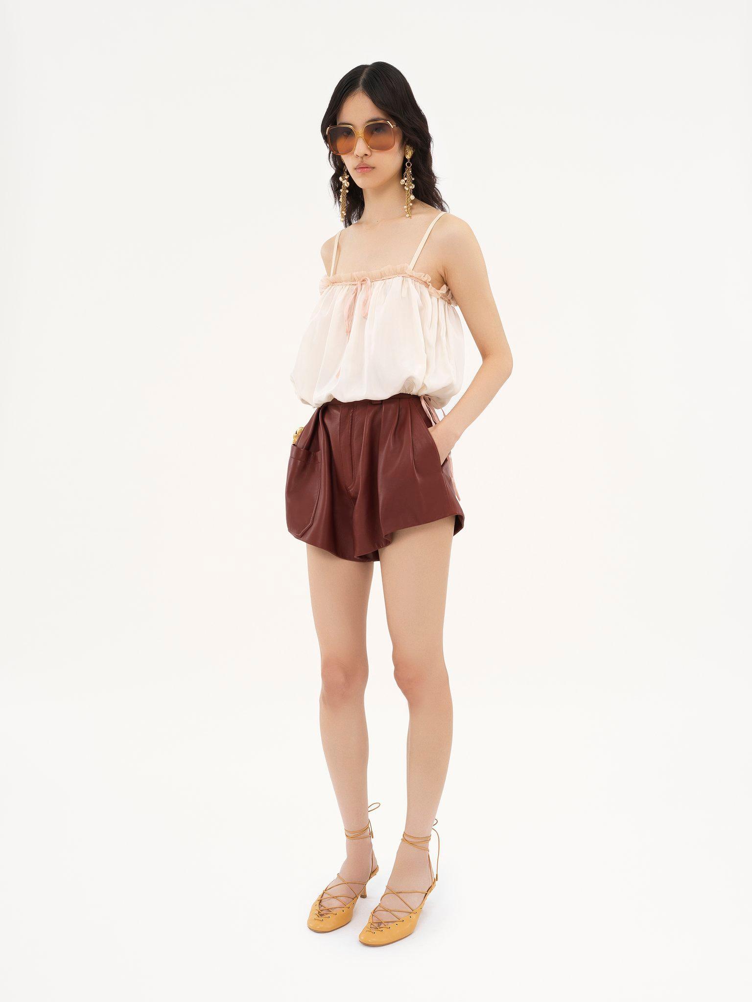High-rise shorts in leather Product Image