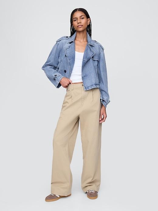 Cropped UltraSoft Denim Trench Jacket Product Image