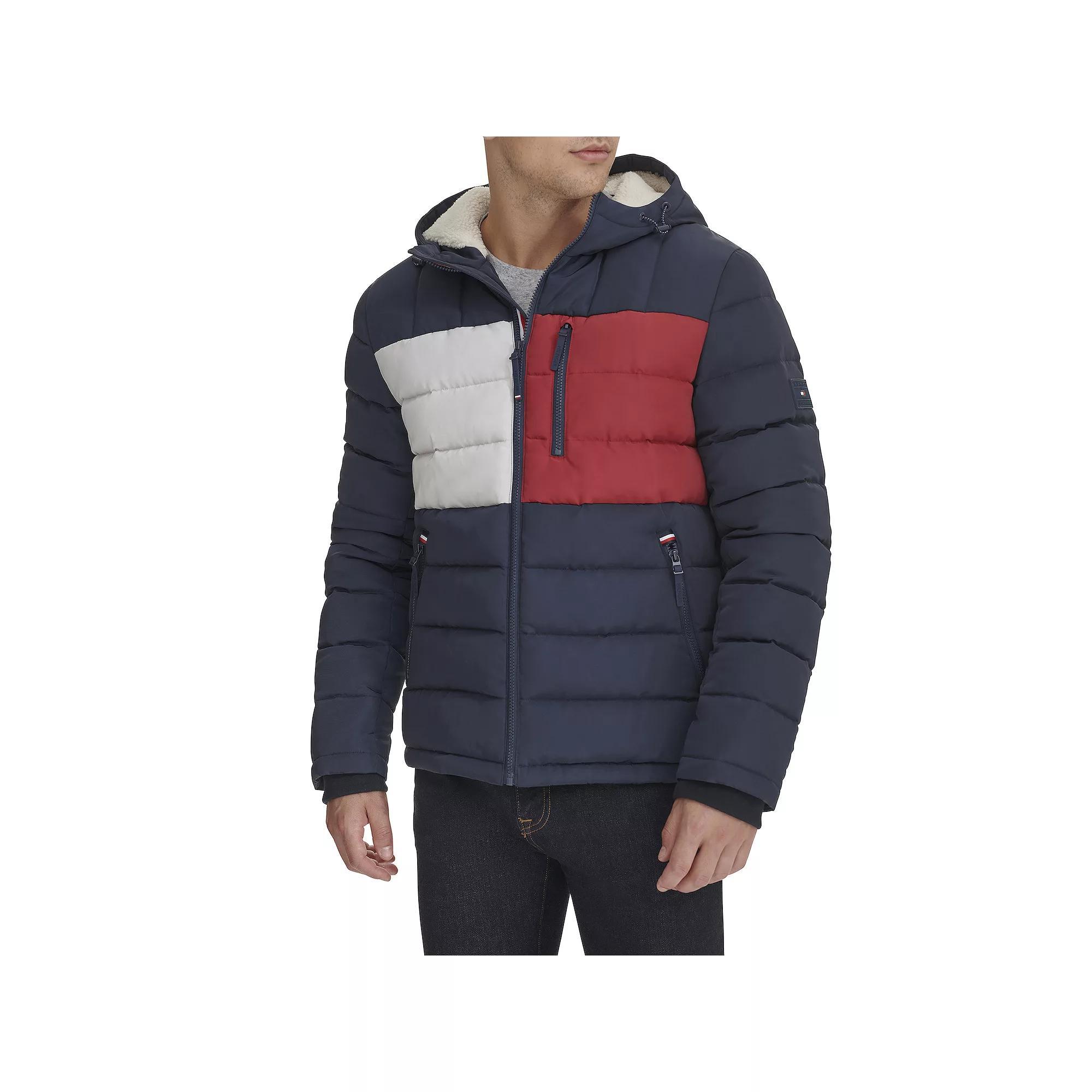 Men's Tommy Hilfiger Hooded Puffer Jacket with Sherpa Lined Hood,  Product Image