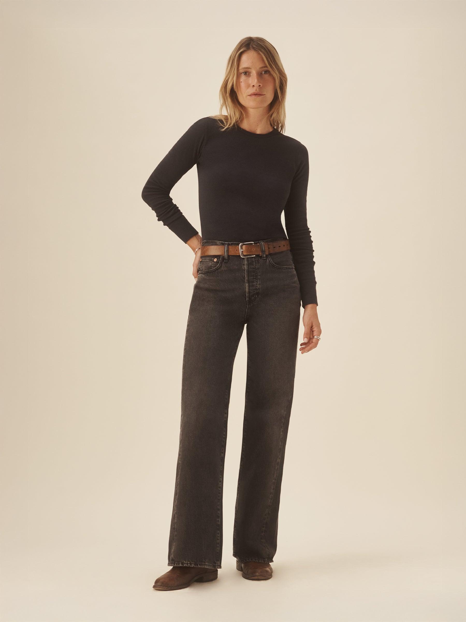 Soft Black Heirloom Rib L/S Crew Product Image