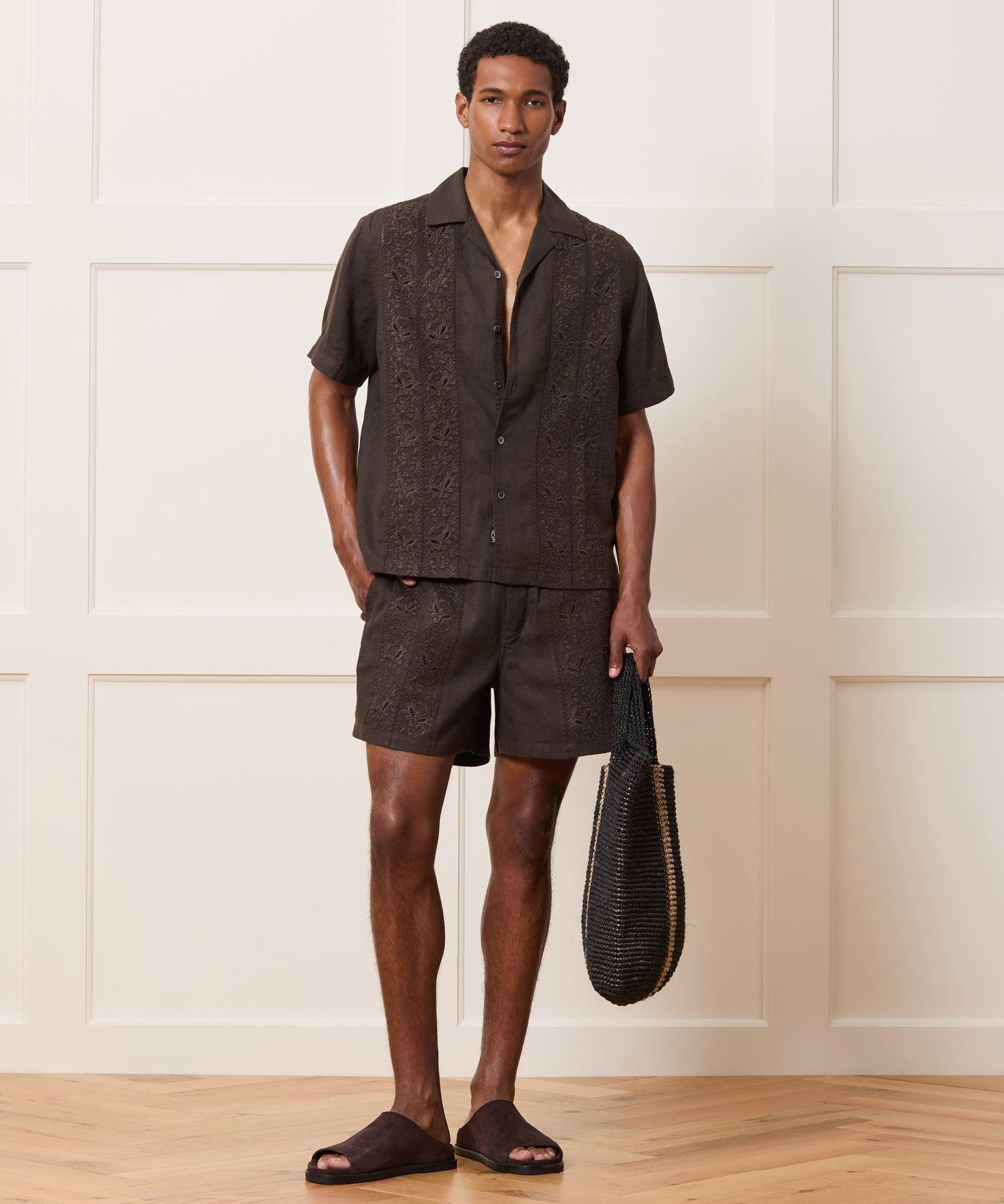 5" Embroidered Linen Beachcomber Short Product Image