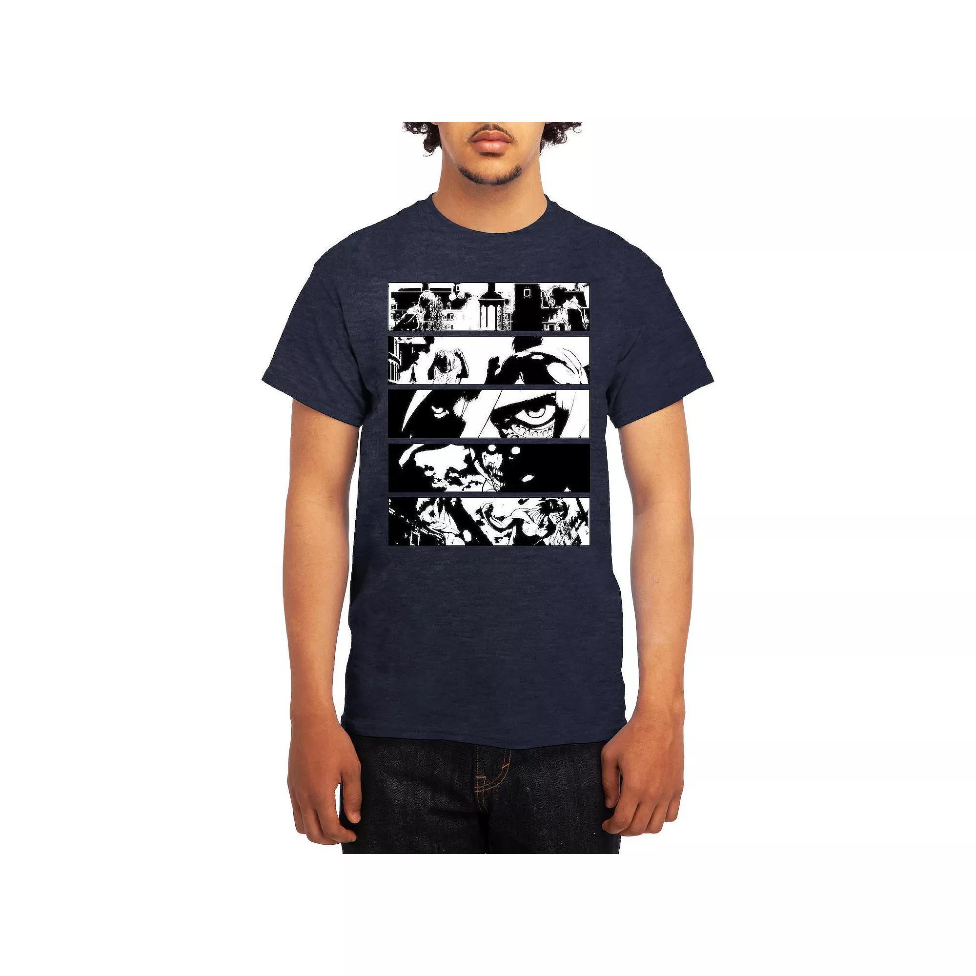 Men's Attack on Titan Black & White Battle Layout Tee, Size: Small, Grey Product Image