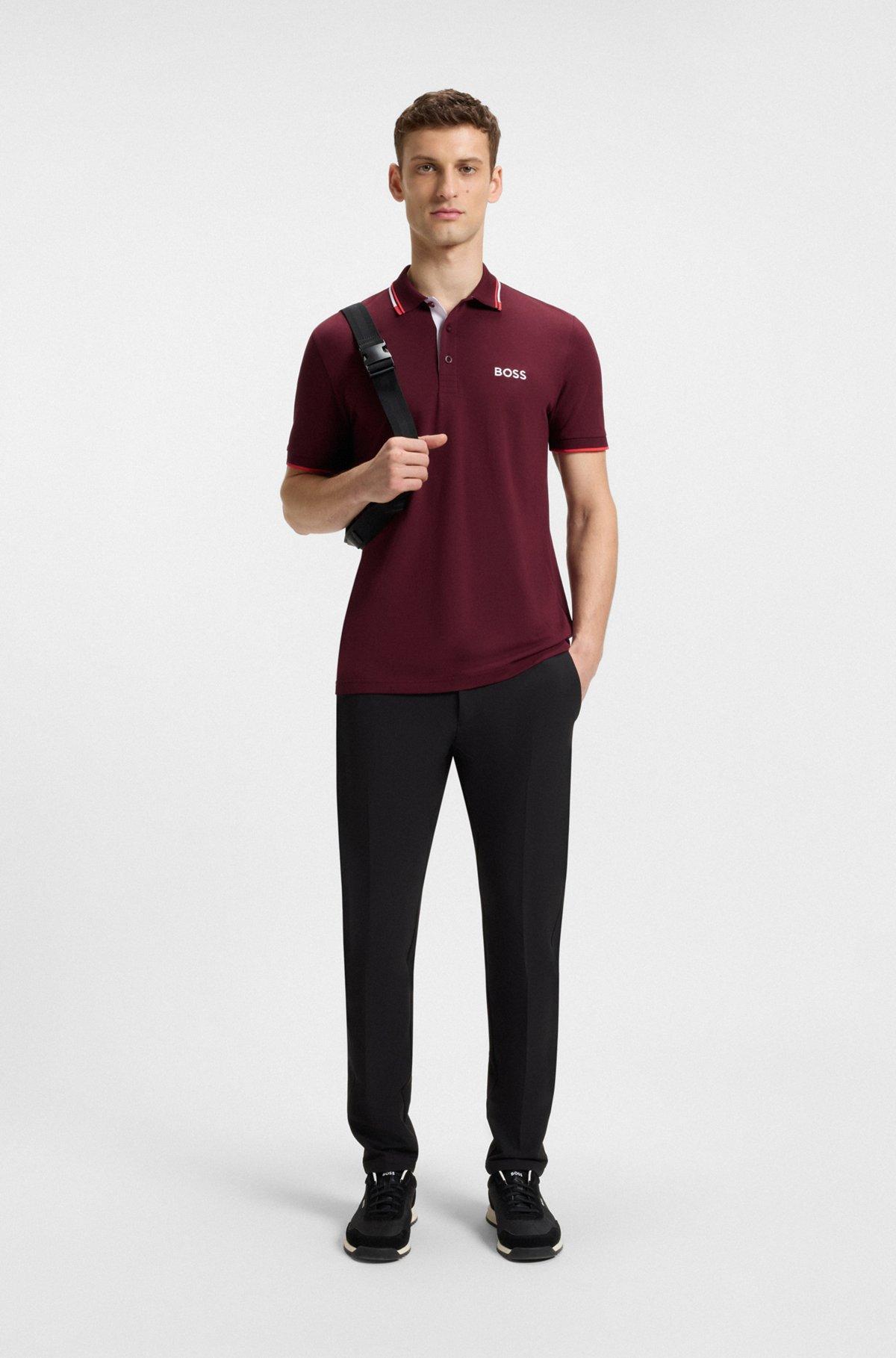 BOSS - Polo shirt with contrast logos - Red Product Image