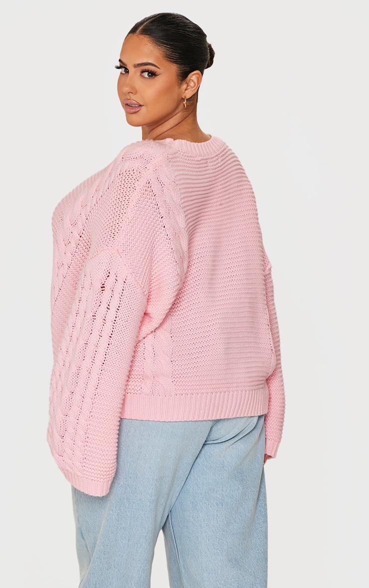 Plus Light Pink Oversized Cable Knit Sweater Product Image