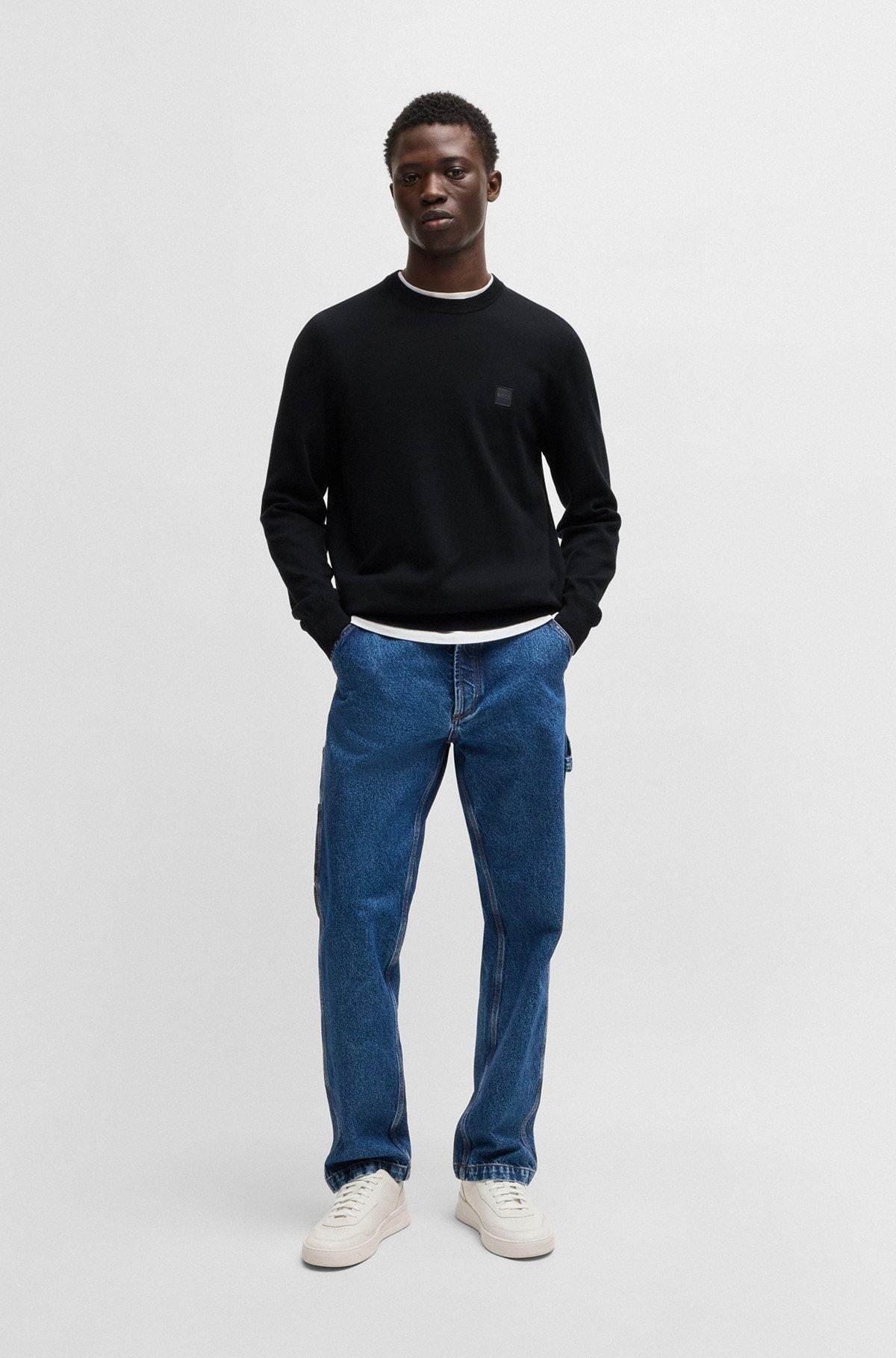 Cotton-cashmere regular-fit sweater with logo patch Product Image