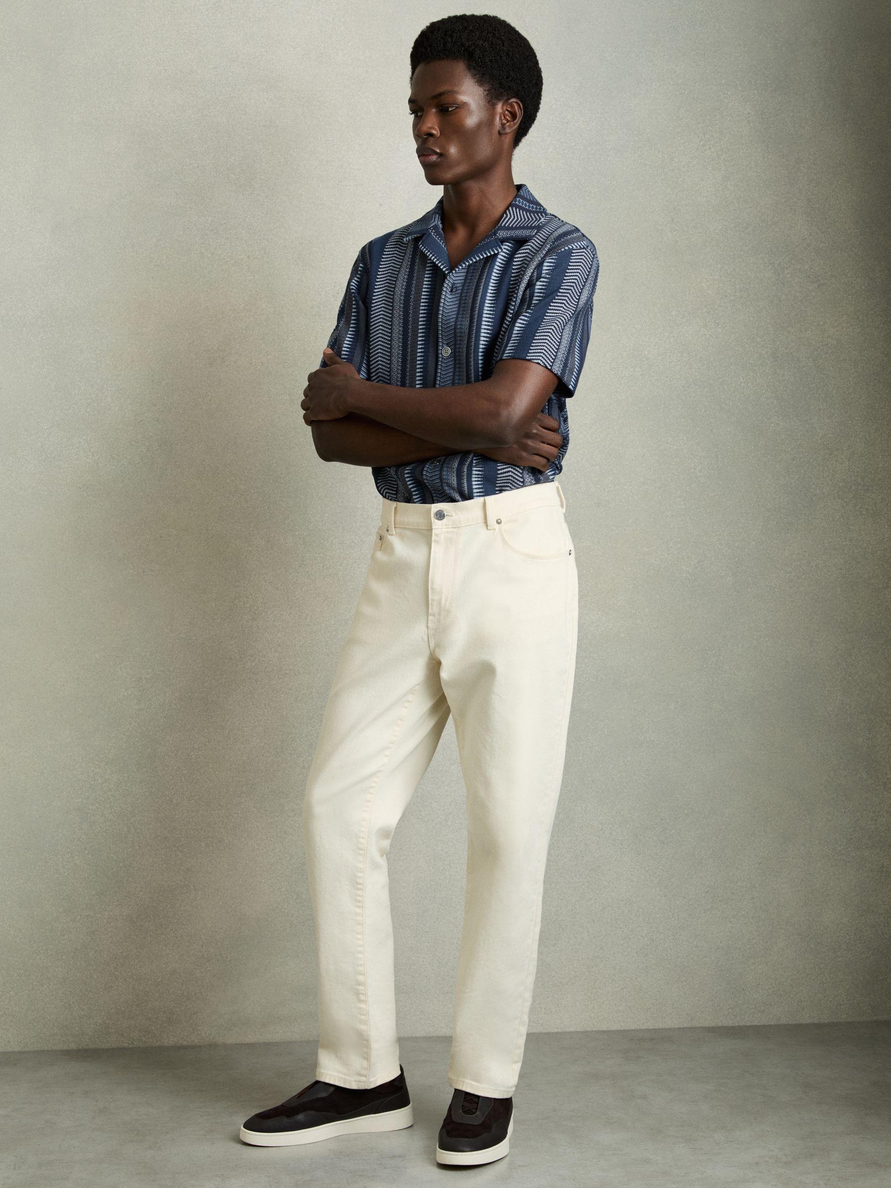 Aztec-Stripe Cuban-Collar Shirt in Navy Product Image