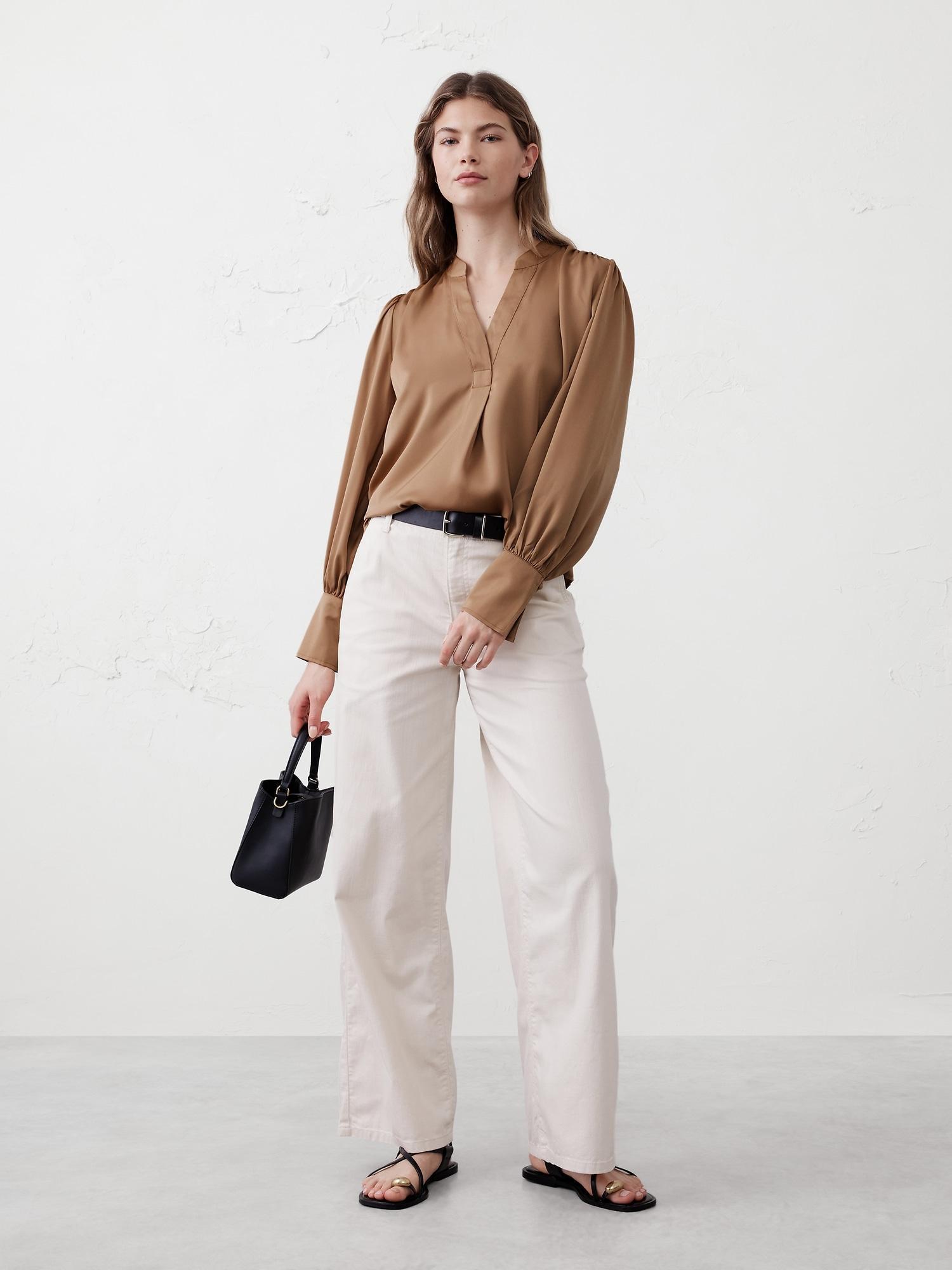 Crepe Volume-Sleeve Blouse Product Image