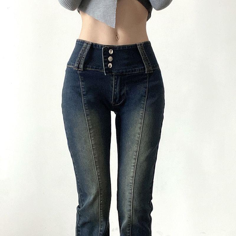 High Waist Skinny-Fit Bootcut Jeans Product Image