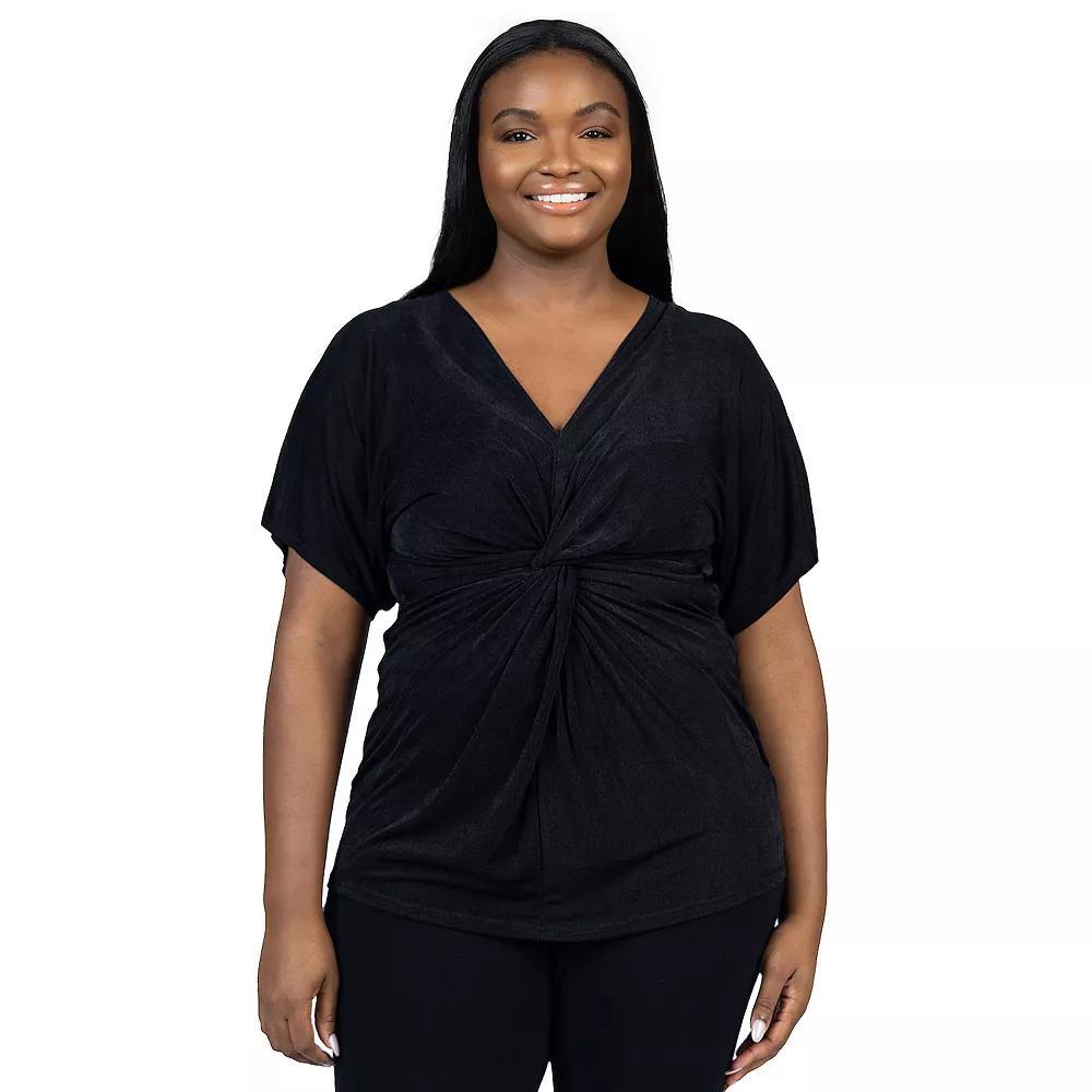 Plus Size 24Seven Comfort Apparel Twist Front Short Dolman Sleeve Top, Women's, Size: 3XL, Black Product Image