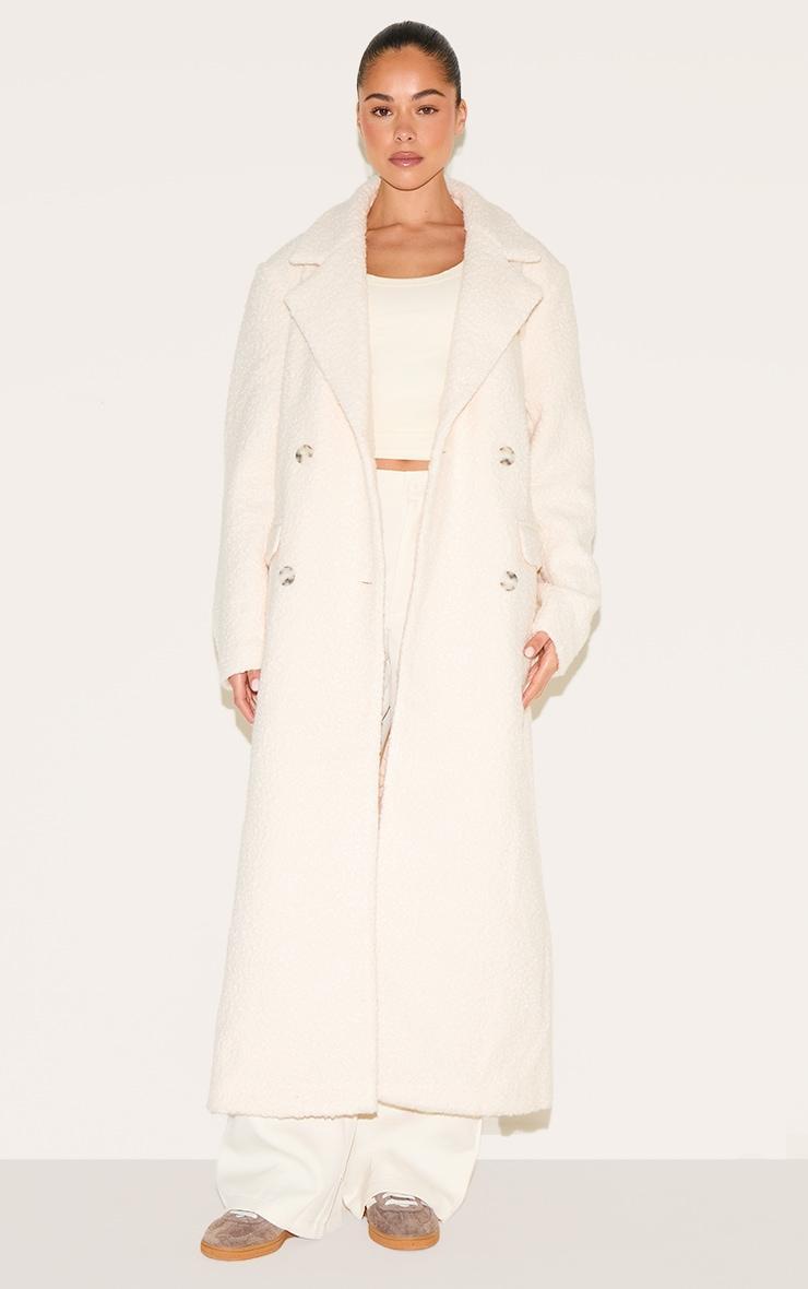 Ecru Boucle Double Breasted Structured Maxi Coat Product Image