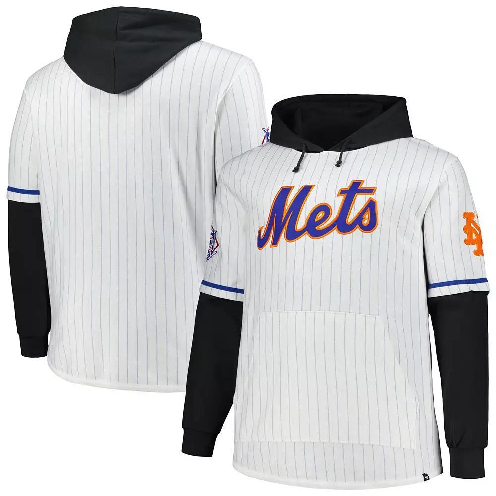 Men's '47 White New York Mets Big & Tall Pinstripe Double Header Collection Pullover Hoodie,  Product Image