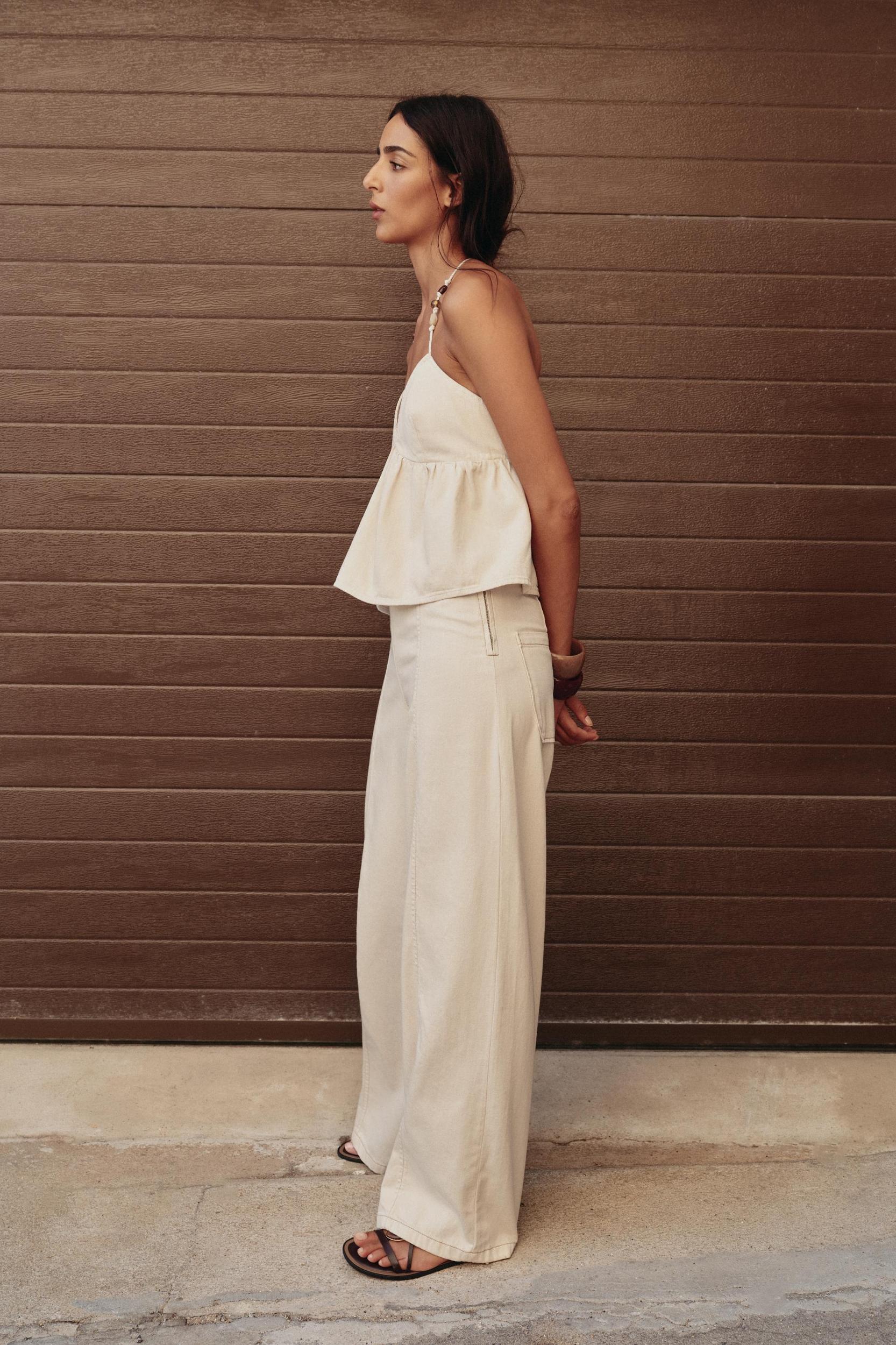 BEADED DENIM HALTER TOP Product Image