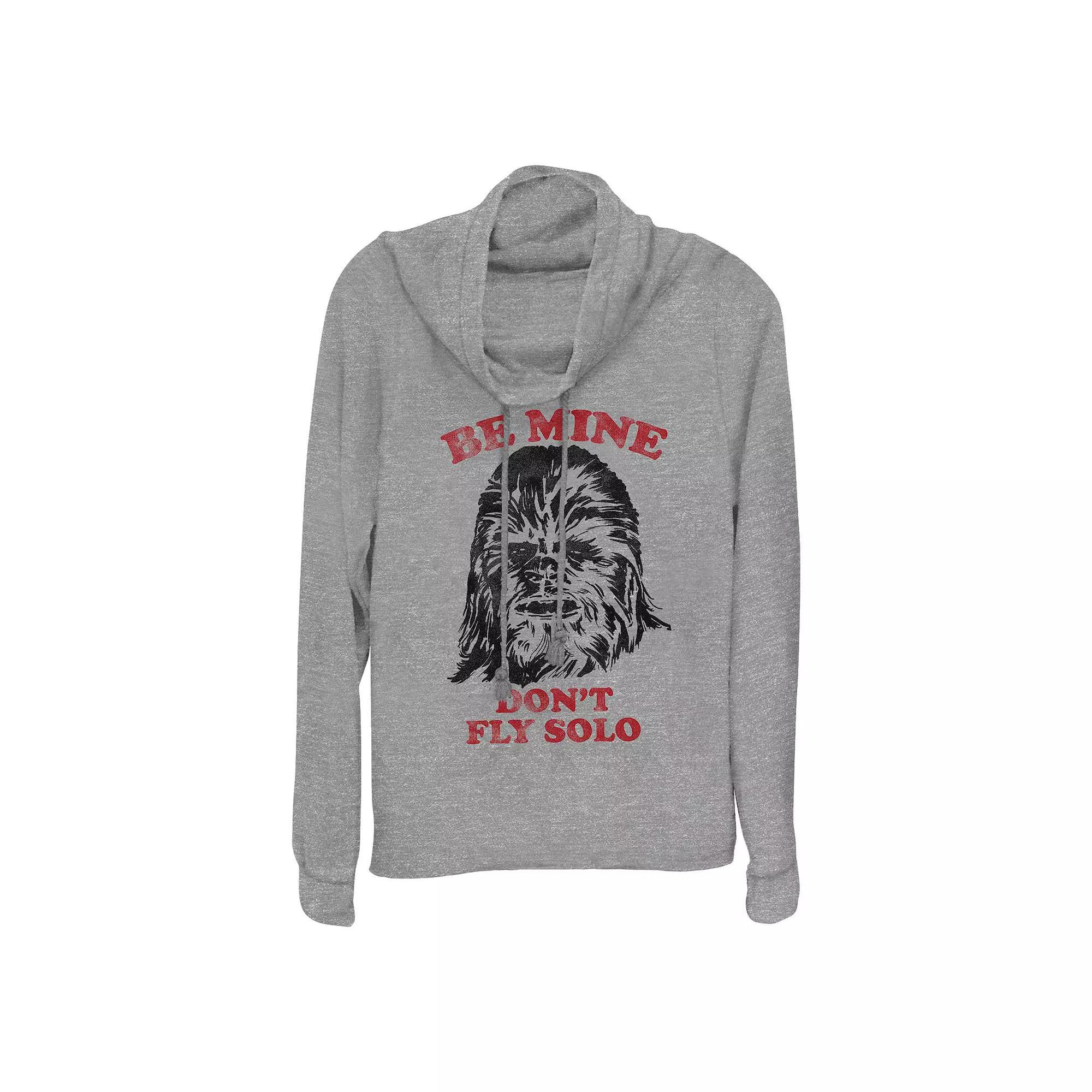 Plus Size Star Wars Chewbacca Be Mine Don't Fly Solo Cowlneck Graphic Lightweight Long Sleeve, Women's, Size: 1XL, Gray Grey Product Image