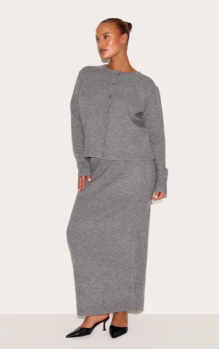 Plus Grey Melange Soft Knit Basic Button Up Cardigan Product Image