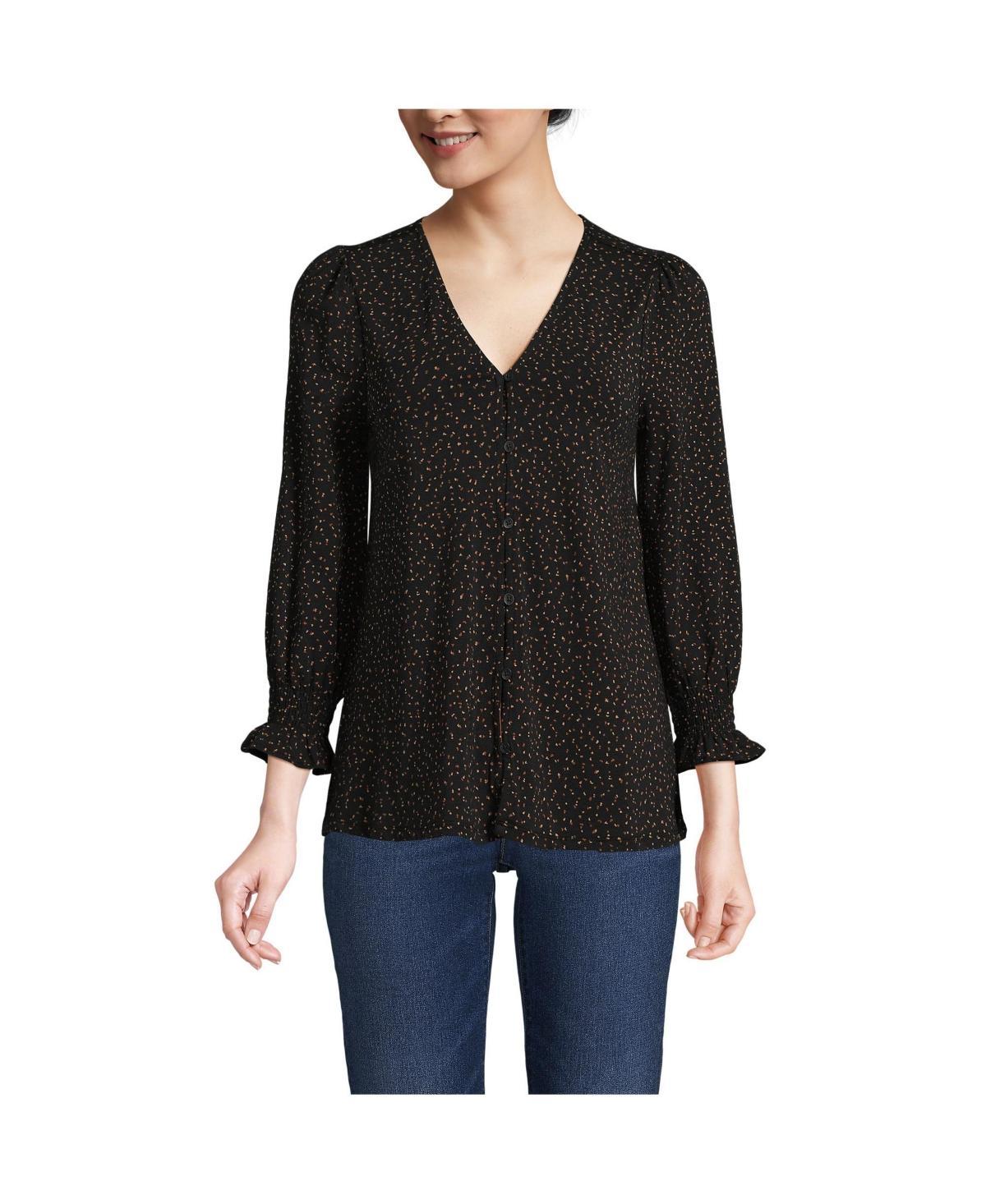 Women's Lands' End 3/4 Sleeve Lightweight Jersey Button Front Top, Size: XL, Spiced Rhubarb Product Image