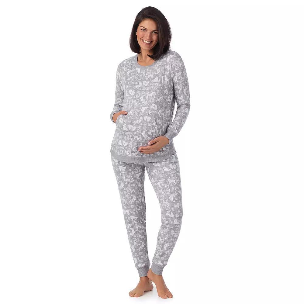 Maternity Cuddl Duds® Sweater Knit Crewneck Pajama Top & Pajama Bottoms Set, Women's, Size: XXL-MAT, Grey Grey Dogs Product Image