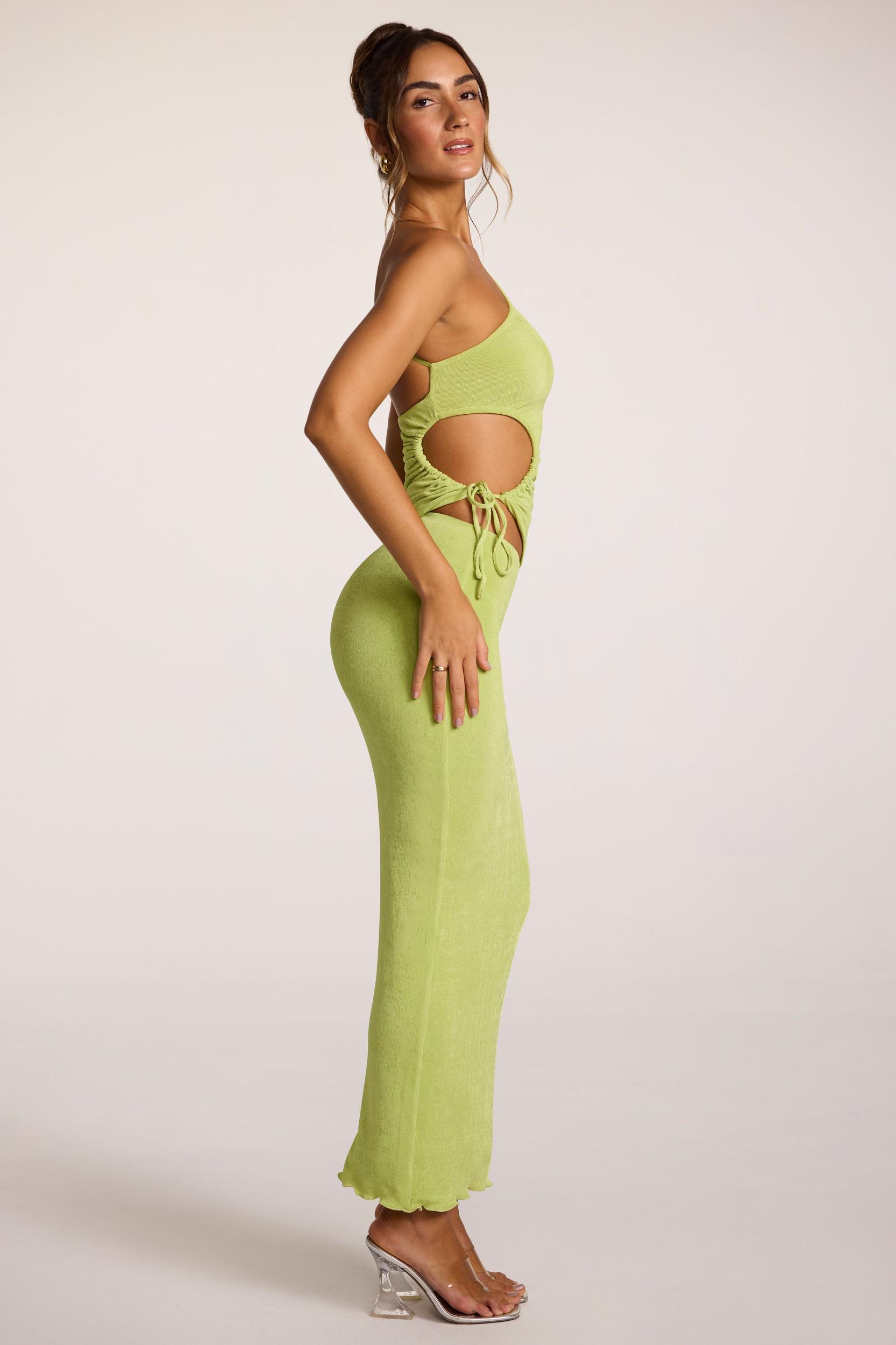 Textured Jersey Low-Rise Maxi Skirt in Lime Product Image