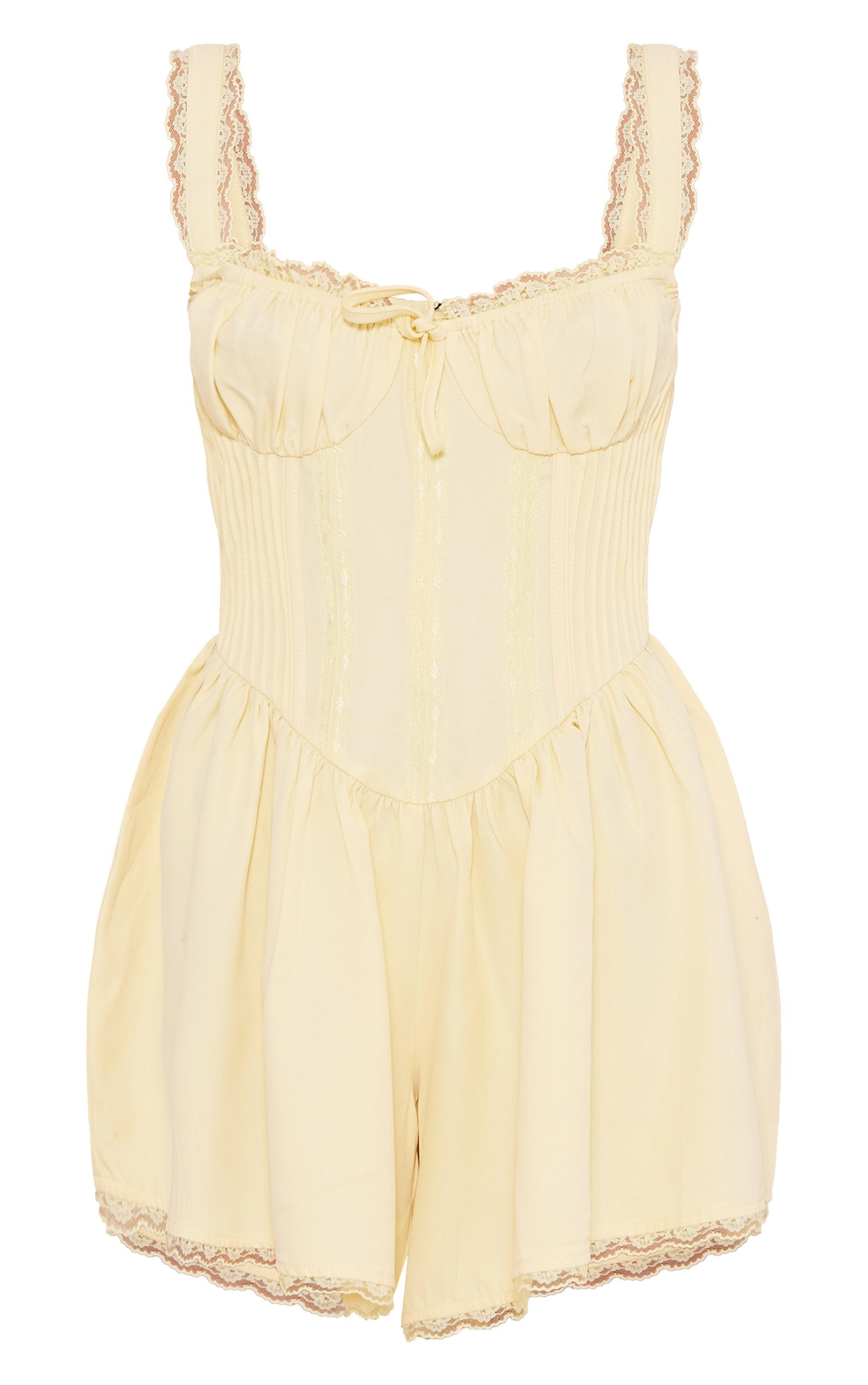 Lemon Woven Corset Lace Trim Romper Product Image