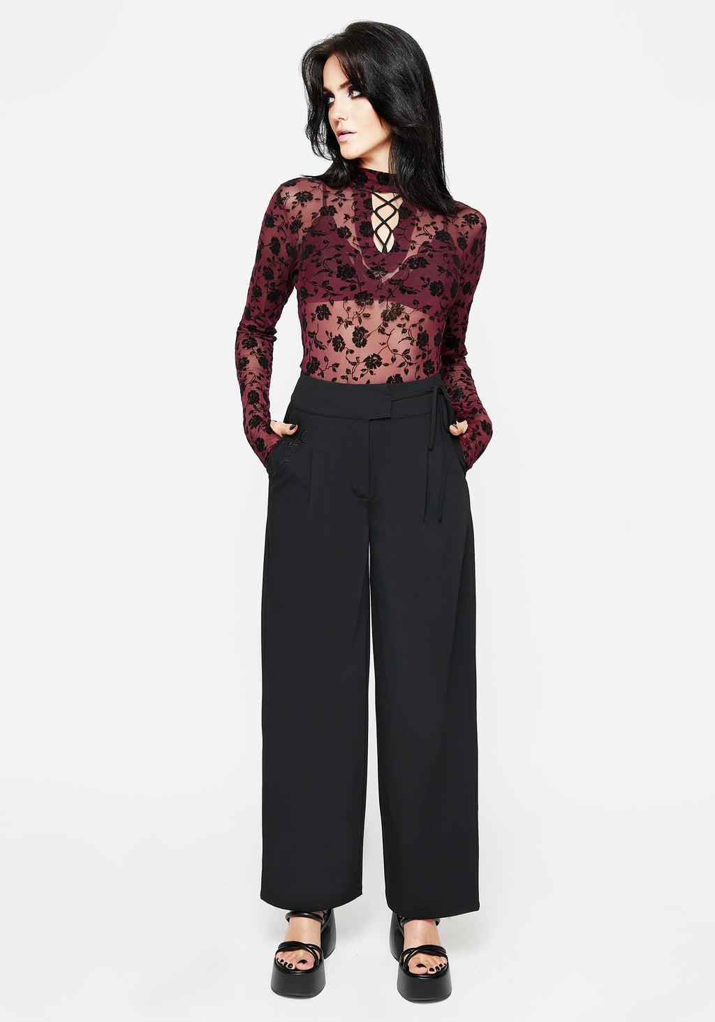 Asteria Tie Waist Embroidered Trousers Product Image