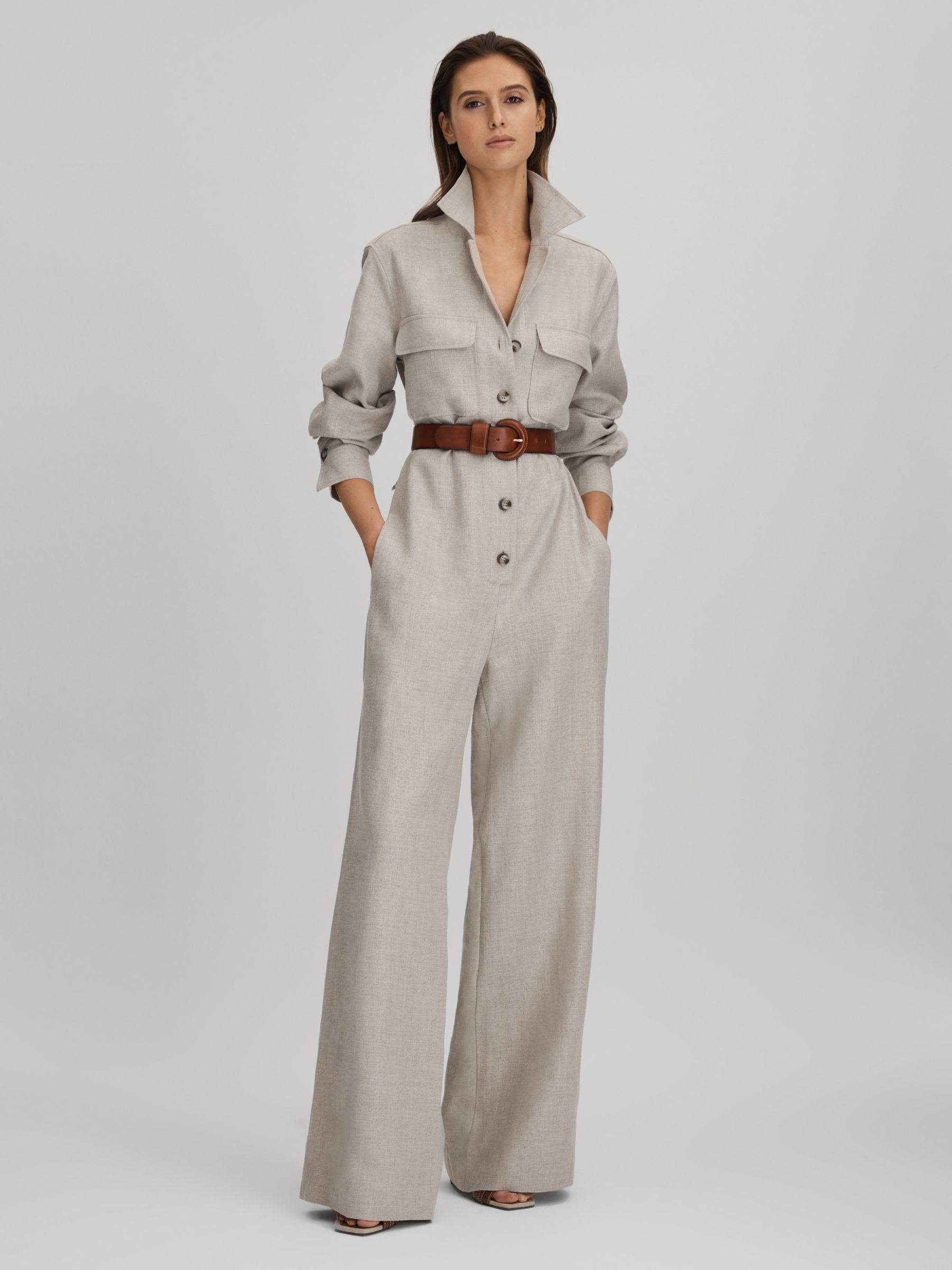 Linen Wide Leg Jumpsuit in Neutral Product Image