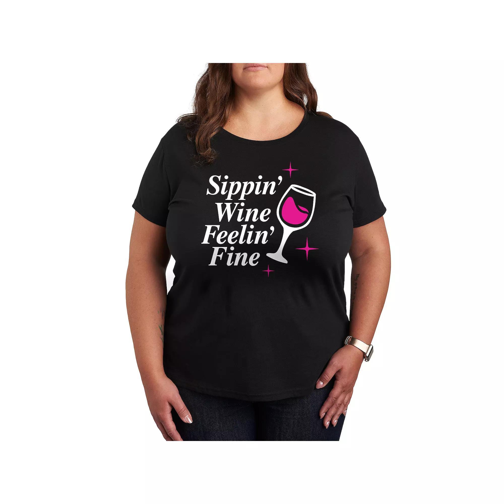 Plus Sippin' Wine Feelin' Fine Graphic Tee, Women's,  Product Image