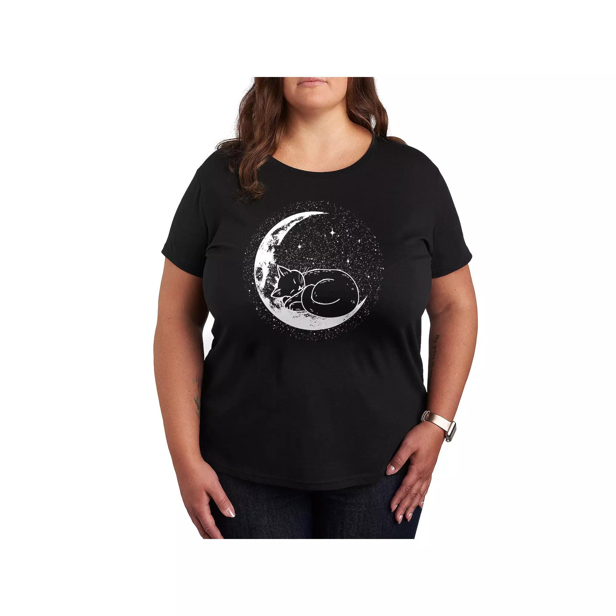 Plus Cat Nap Moon Graphic Tee, Women's, Size: 1XL, Black Product Image