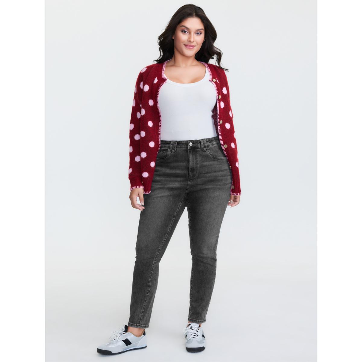 Plus Size Supersoft Stretchy Skinny-Fit Jeans Women Denimgrey Leisure Topstitching High stretch Slanted pocket Jeans BloomChic 30/6X Product Image