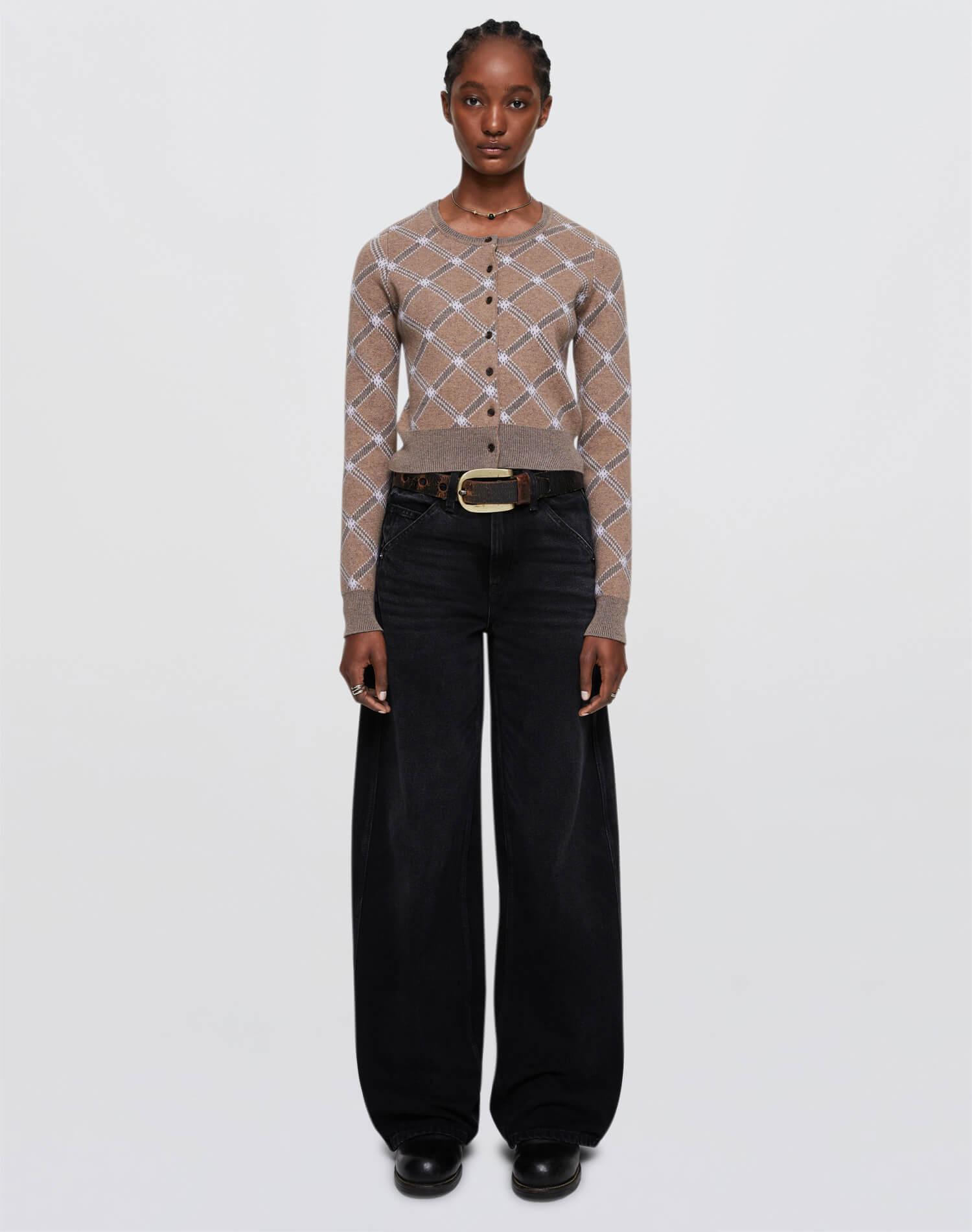 Cropped Crewneck Cardi - Camel Combo Product Image