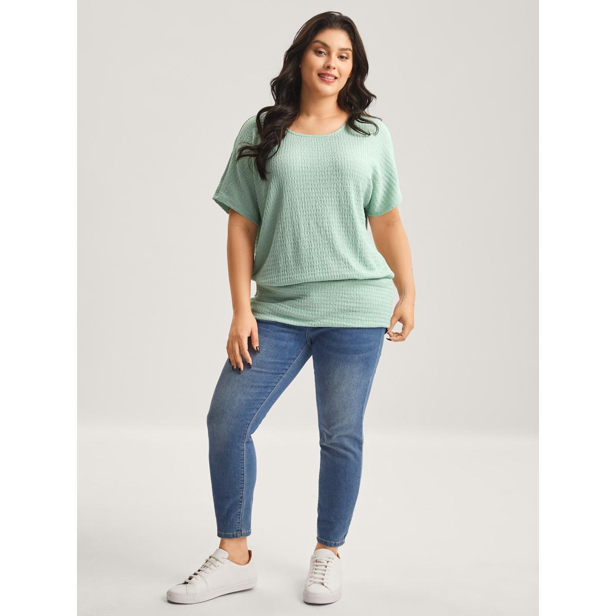 Plus Size Textured Relaxed Fit Dolman Sleeve T-Shirt Greenbean Women Leisure Texture Round Neck Loose Casual T-shirts BloomChic 22-24/3X Product Image
