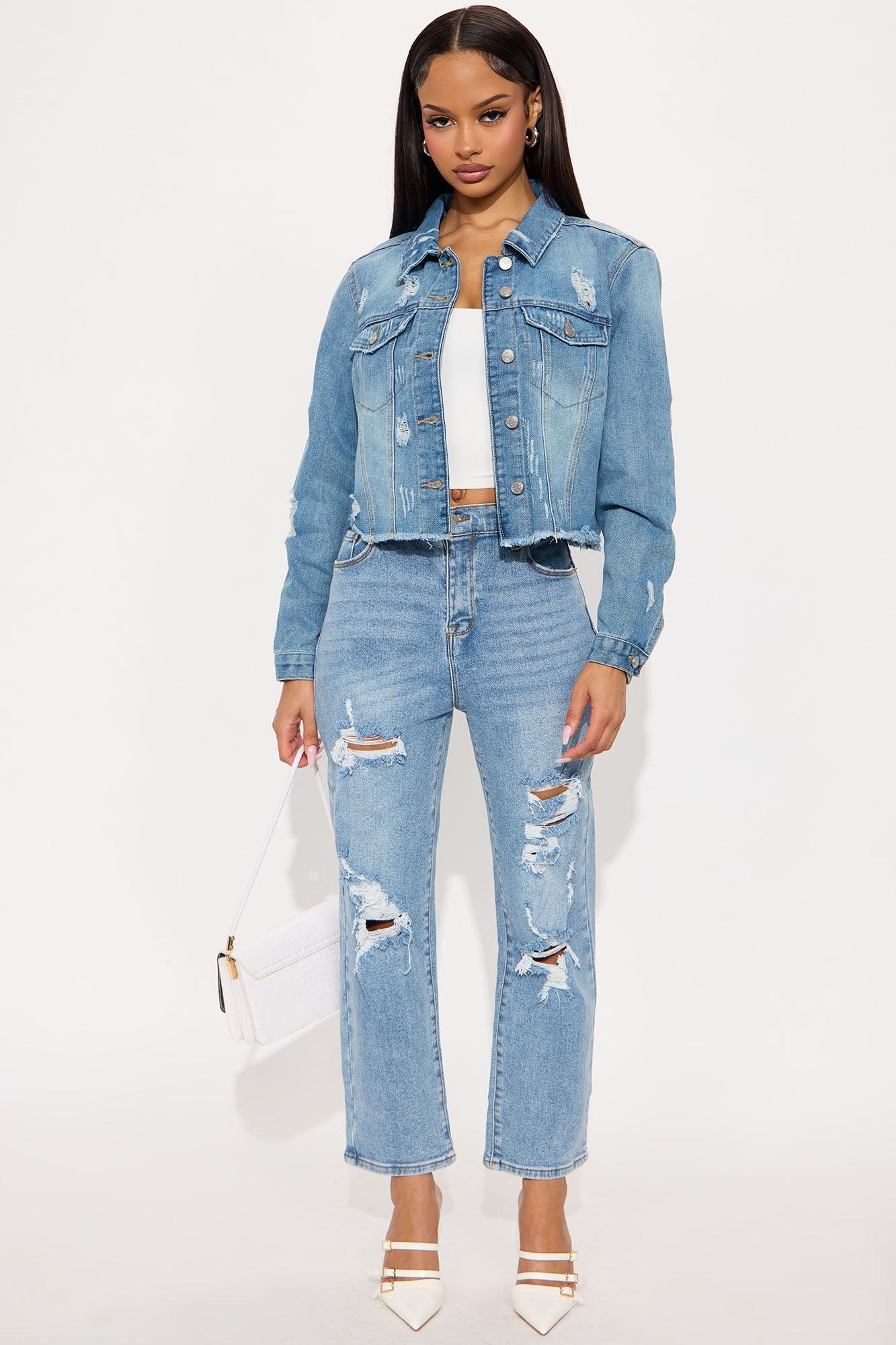 Daphne Distressed Denim Jacket - Light Wash Product Image