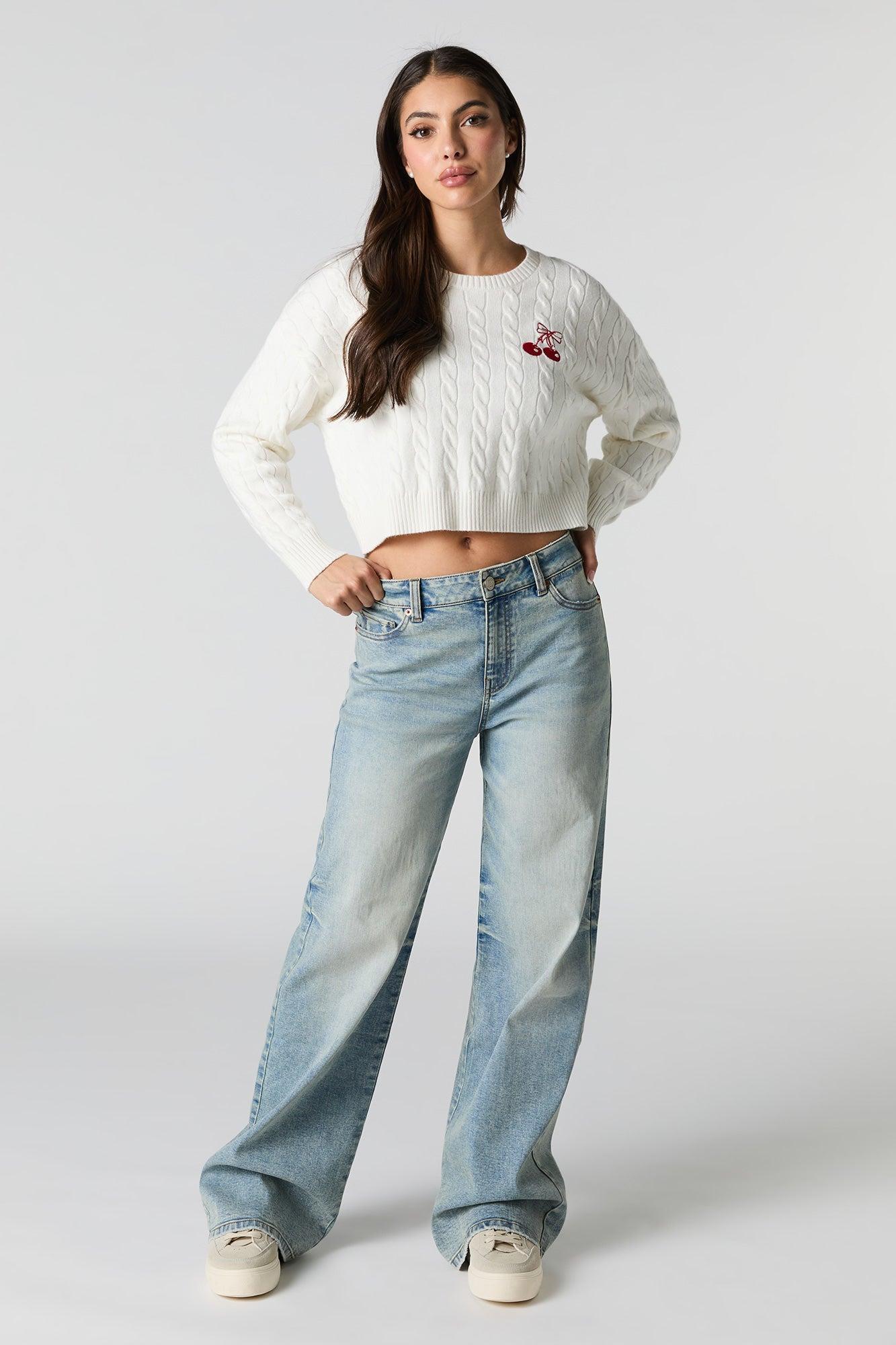 Embroidered Cable Knit Cropped Sweater Female Product Image