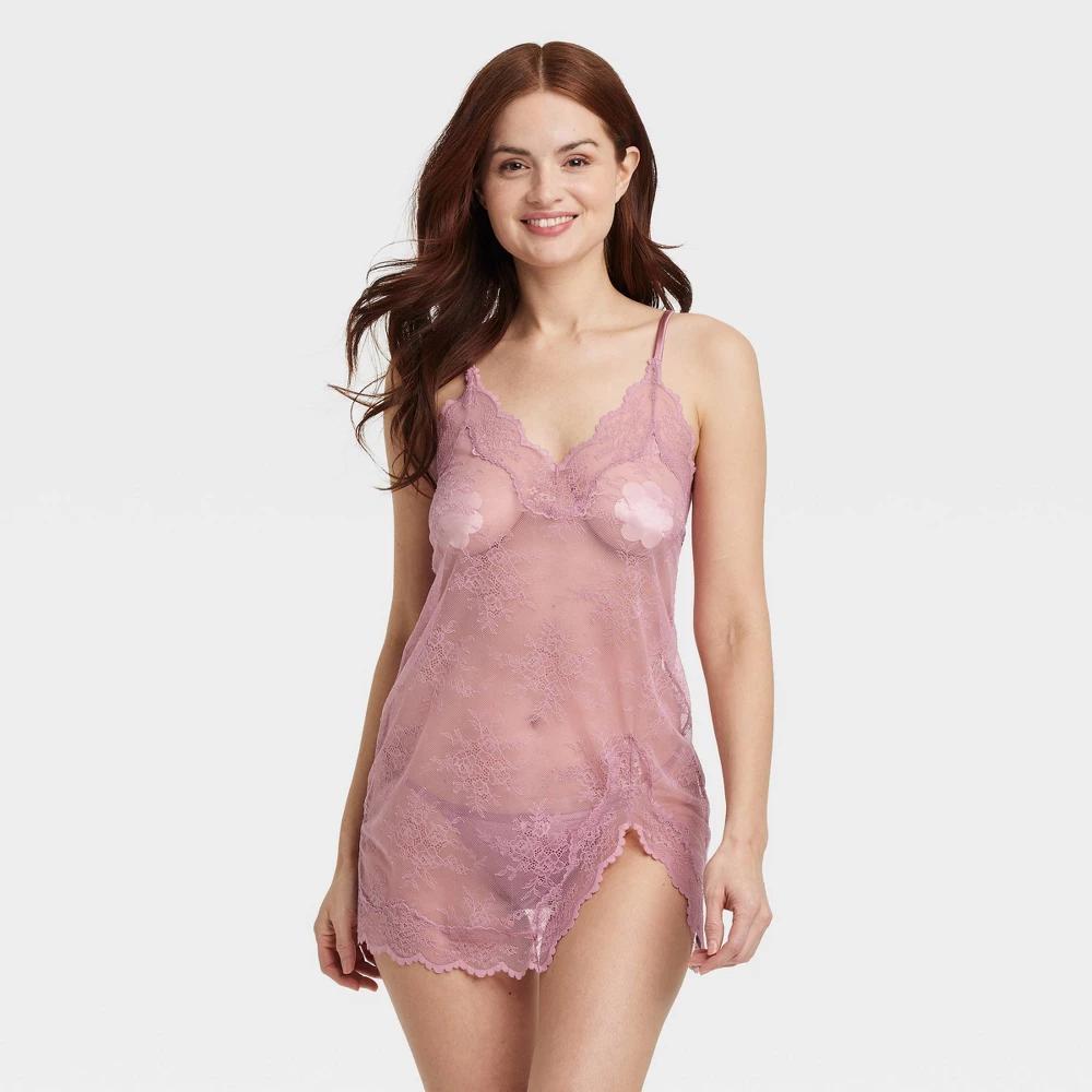 Womens Allover Lace Lingerie Slip Dress - Auden Mauve XS Product Image