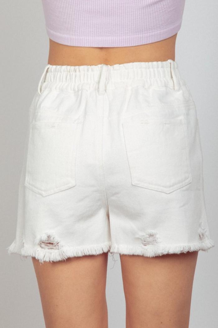 Elastic Distressed Shorts Product Image