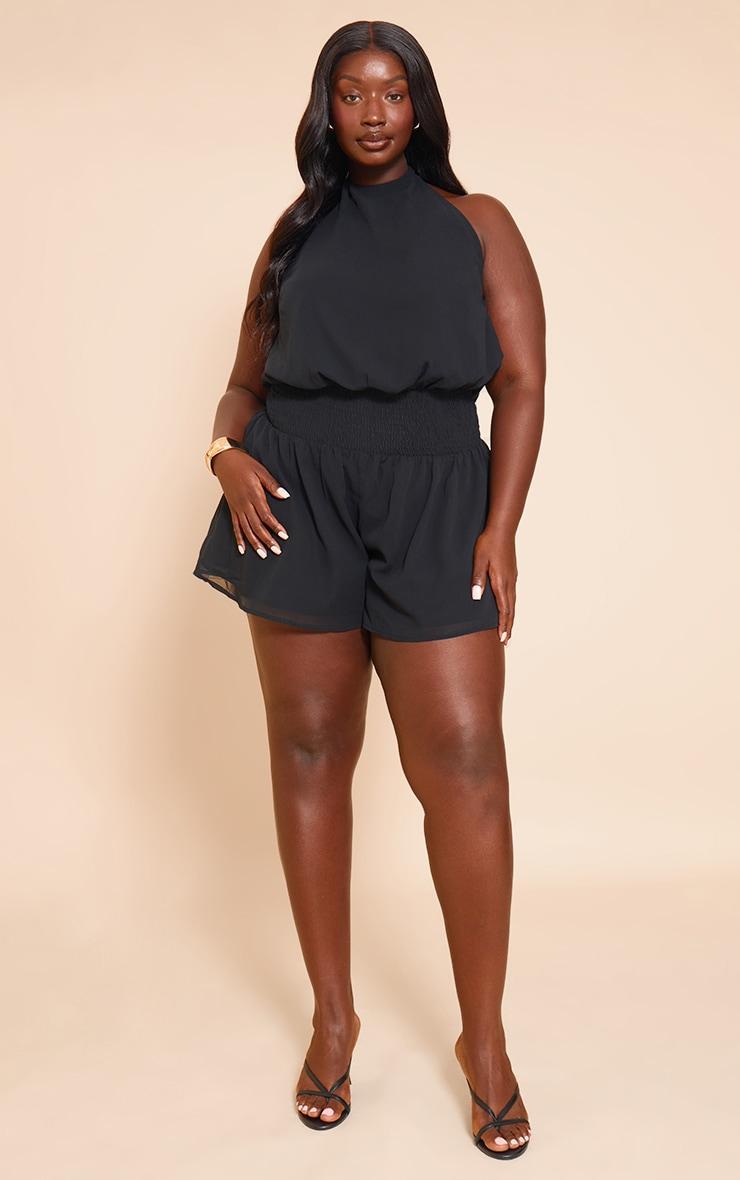 Plus Black Chiffon Halterneck Romper Product Image