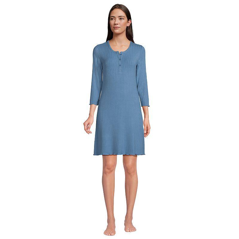 Lands End Womens Pointelle Rib 3/4 Sleeve Knee Length Nightgown Product Image