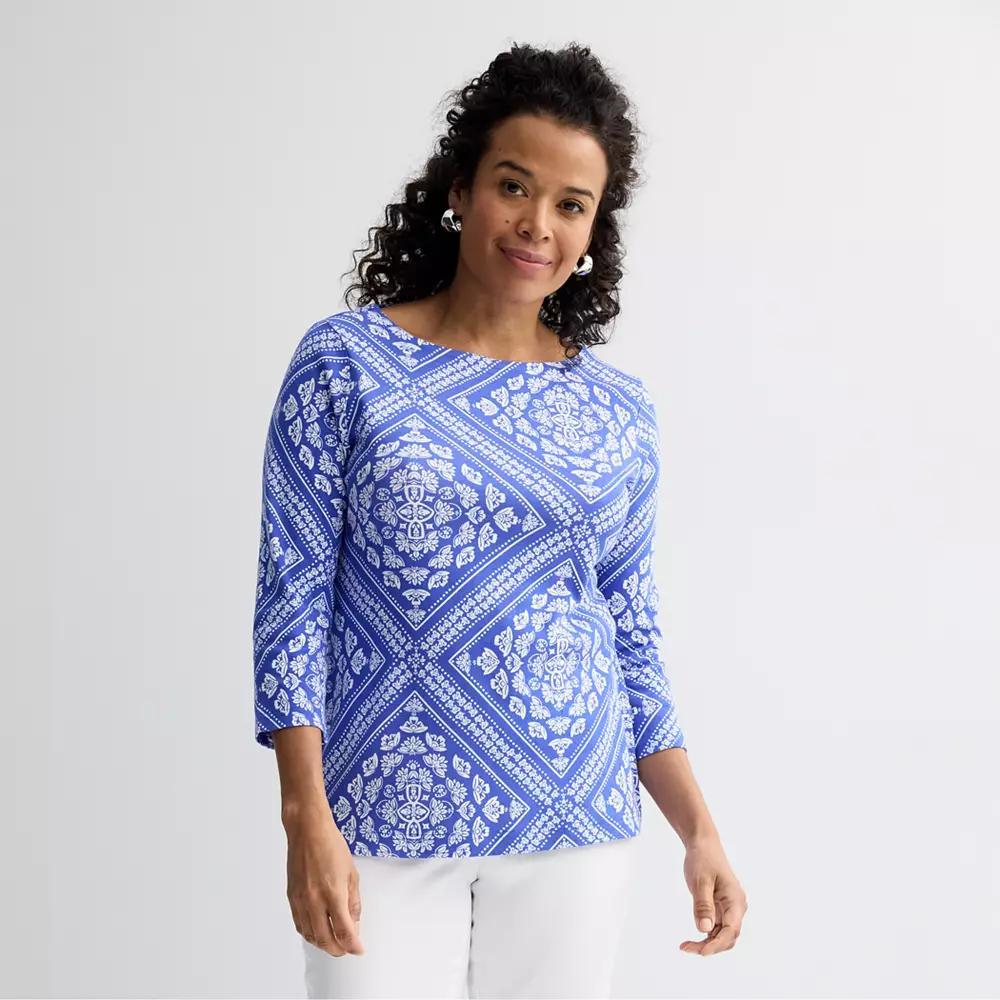 Petite Croft & Barrow® Boatneck Top, Women's, Size: Large Petite, Blue Scarf Tile Product Image