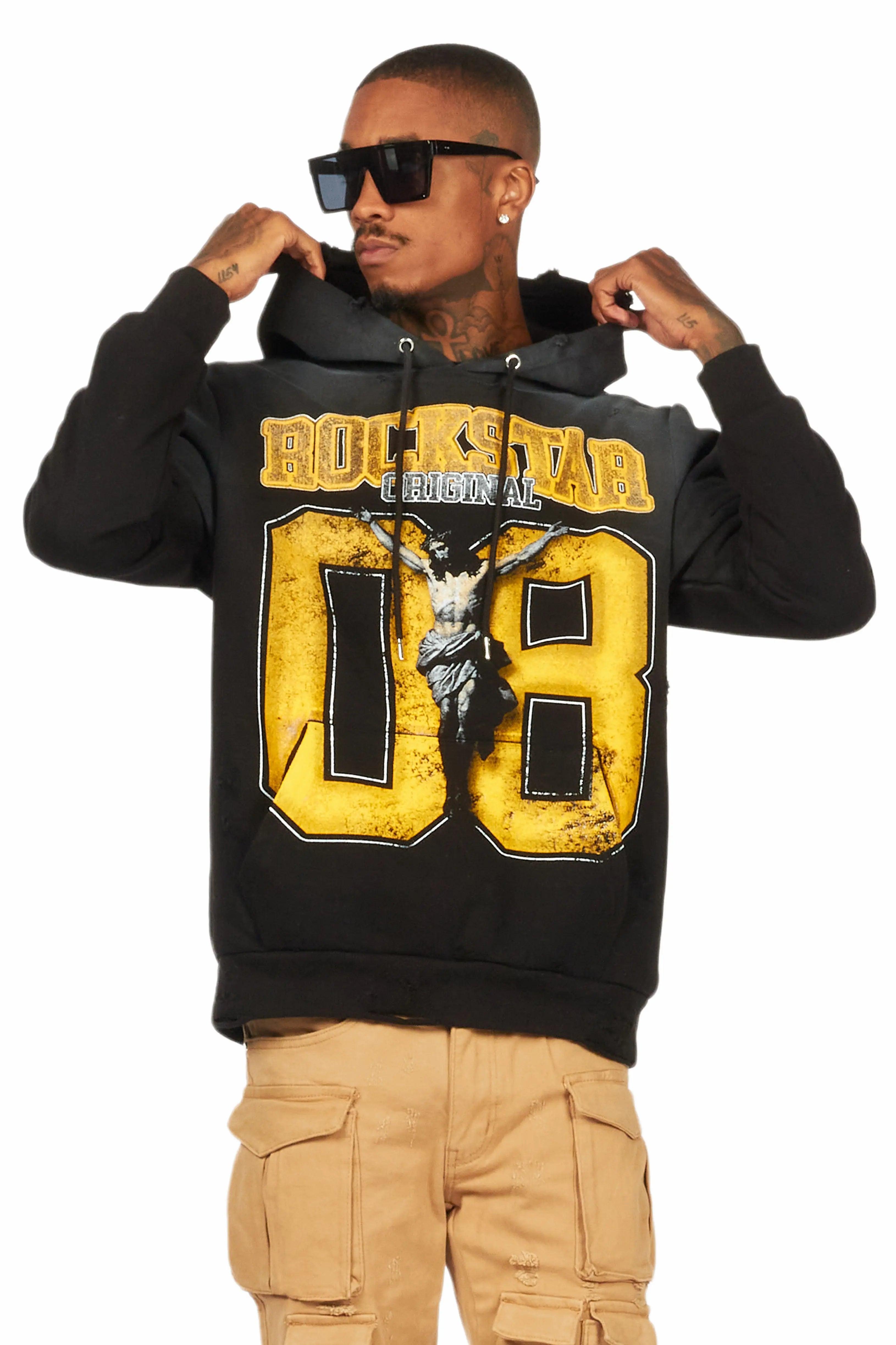 Fields Black/Yellow Distressed Graphic Hoodie Male Product Image