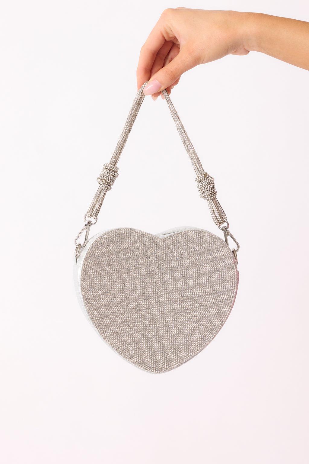 Shining Lights Silver Rhinestone Heart Handbag Product Image