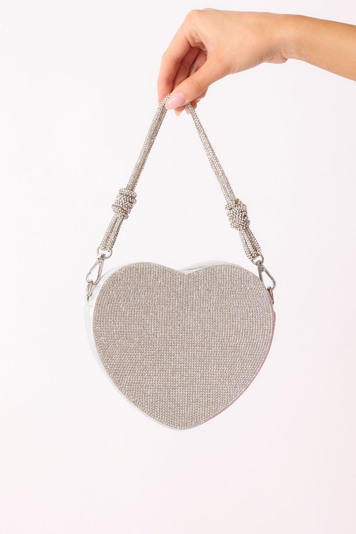 Shining Lights Silver Rhinestone Heart Handbag Product Image