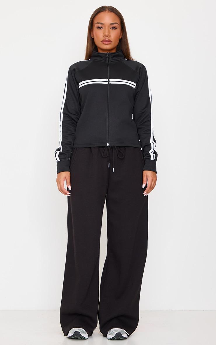 Petite Black Stripe Detail Zip Up Track Jacket Product Image