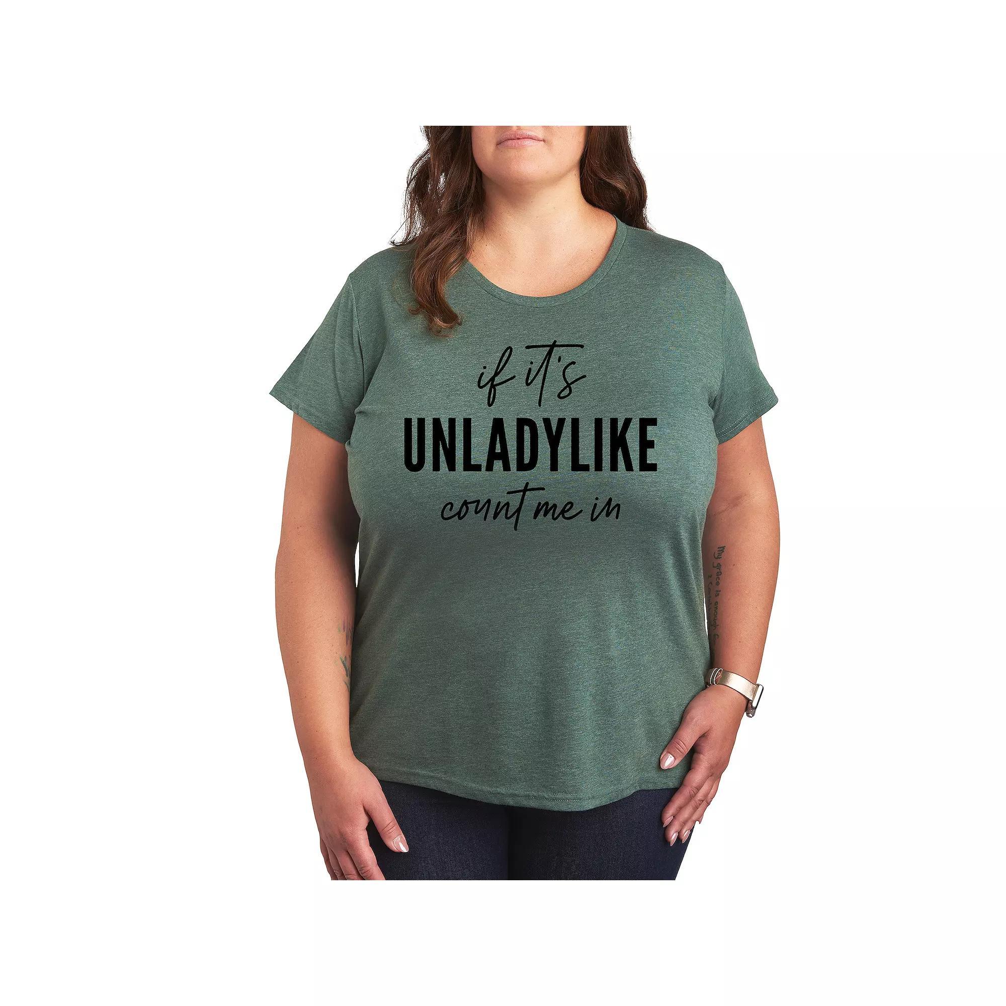 Plus If It's Unladylike Count Me In Graphic Tee, Women's, Size: 4XL, Grey Green Product Image