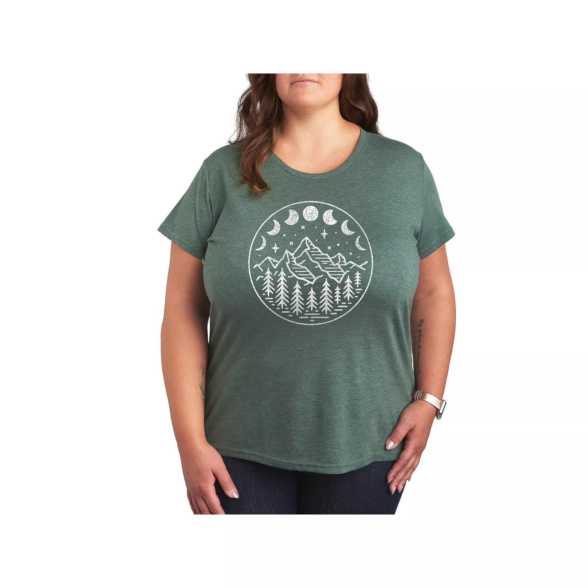 Plus Celestial Mountains Moon Phases Graphic Tee, Women's, Size: 4XL, Grey Green Product Image