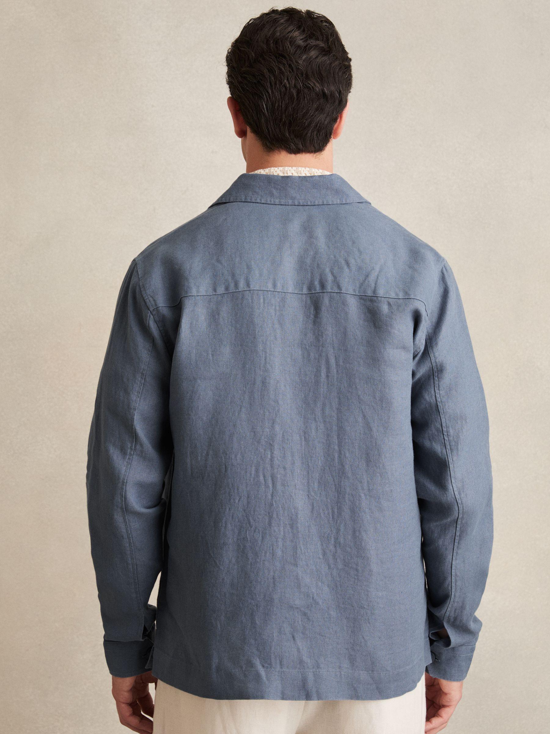 Linen Twin-Pocket Overshirt in Airforce Blue Product Image
